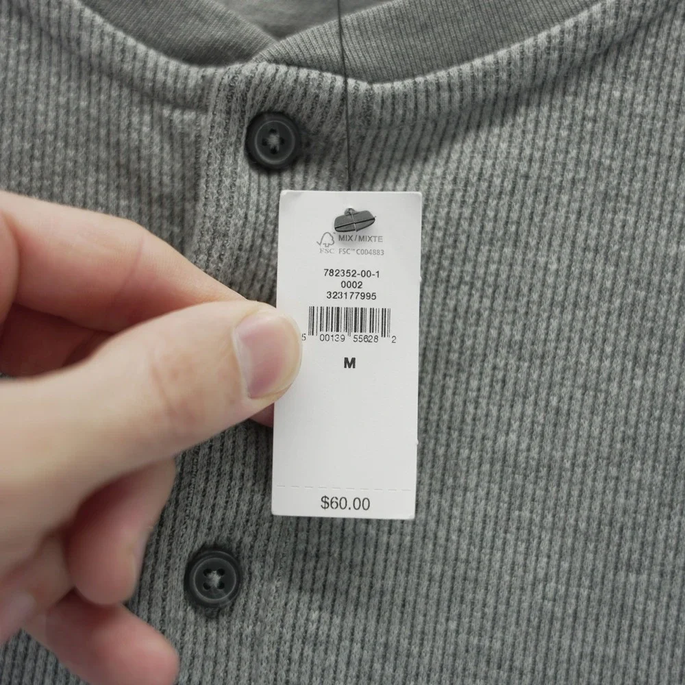Banana Republic Mens Gray Waffle Knit Henley Shirt Long Sleeve 782352-00-1 M